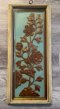 1960s Mid-Century Hollywood 3D Wall Art Gold Flowers in Shadowbox Frames