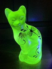 Fenton Uranium Vaseline Glass Topaz Cat Opalescent LIMITED Lily Trail Signed