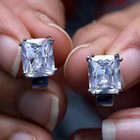 QVC Steel by Design Stainless Steel Emerald Cut Simulated Diamond Hoop Earrings — photo 2