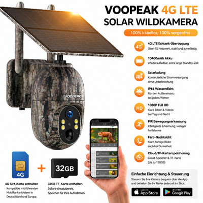 4G Solar Wildkamera mit SIM Karte Handyübertragung APP Live View Wildkamera 32G