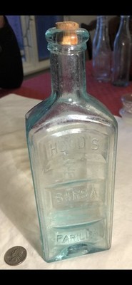 Antique Aqua Hood's Sarsa Parilla Apothecaries Bottle C.I. Hood & Co Lowell Mass