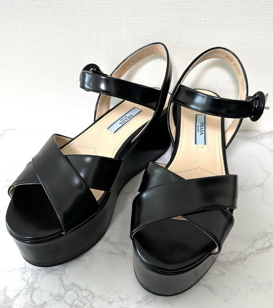 PRADA Women's Sandals EU 35.5 Leather Black From Japan