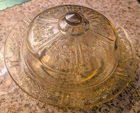 Vintage Sharon Amber Glass Cabbage Rose Covered Cheese Dome Butter Dish 1930's
