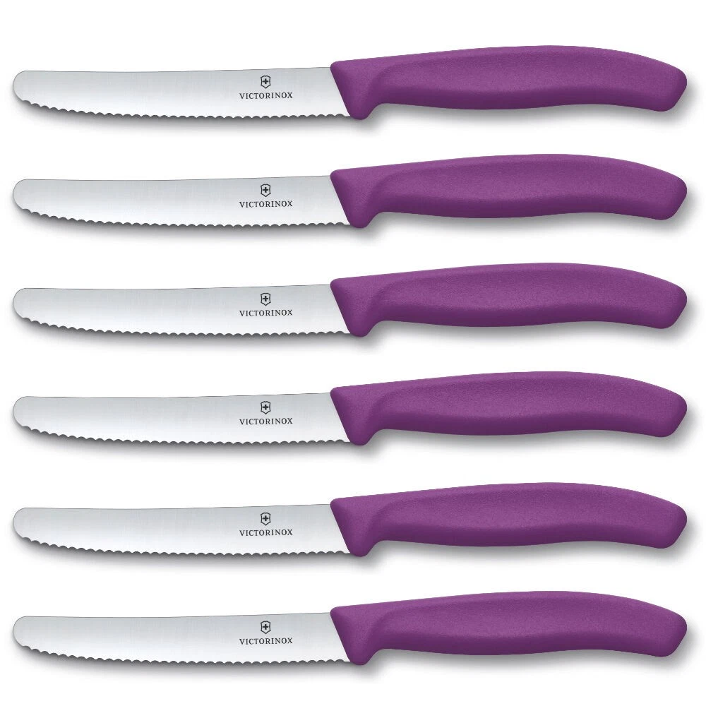 Victorinox Steak & Tomato Knife Pistol Grip 11cm Purple Set x 6 Knives