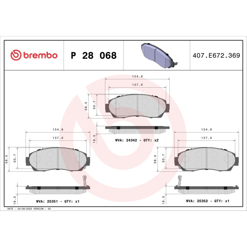 Brembo Kit De Plaquettes De Frein, Frein À Disque P 28 068 - Image 3