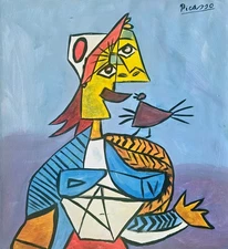 Pablo Picasso Signed Cubist Oil Painting on Canvas - Spanish Modern Art