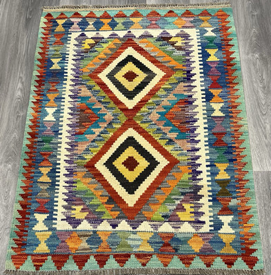 Vintage Kelim Traditionell Handgefertigt Orientalisch Wolle Kelim 3ft11inx2ft7i 119cmx89cm