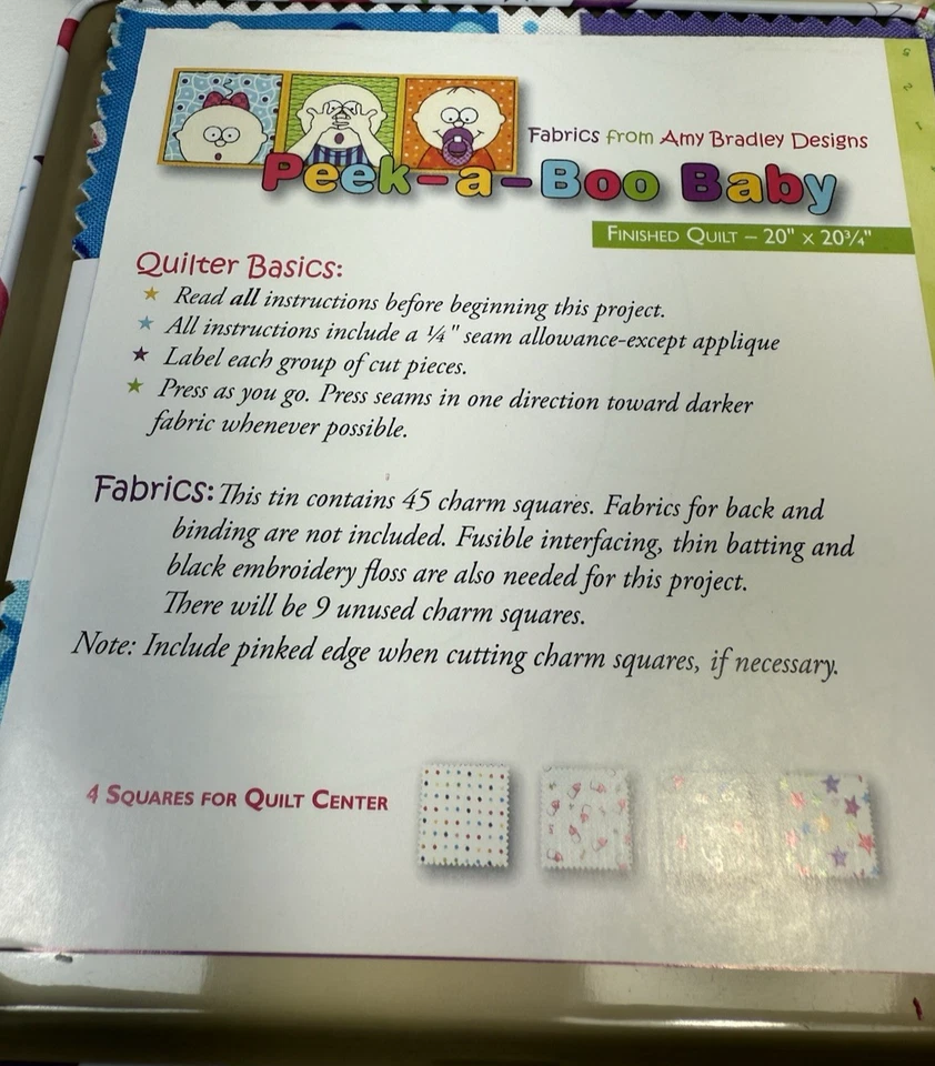 Moda Cotton Fabric Charm Pack Tin Box Series Peek A Boo By Amy Bradley CD/45 Pcs - Image 4 of 4