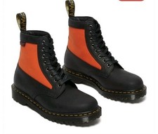 Dr. Martens 1460 Panel Made in England Leather Lace Up Boots Black Orange Mens 6