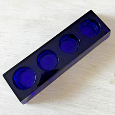 Cobalt Blue Rectangle Studio Art Glass 4 Candle Votive Holder Heavy Solid Glass