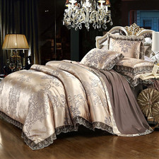 Satin Embroidery Duvet Cover Set King Size, Cotton Sateen Jacquard Floral Lace,