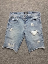 PacSun Denim Shorts Mens Sz 30 Blue Distressed Skinny Fit Ripped Cut Off Jean