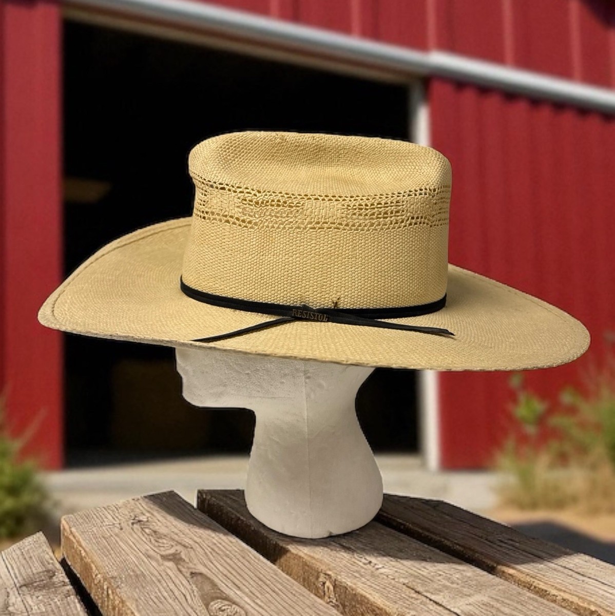 Vintage The Bandit By RESISTOL Straw Cowboy Hat With Leather Band