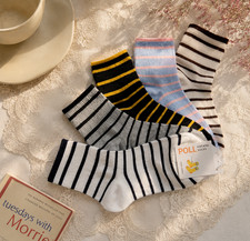 Stripe Crew Socks Set 5/10/15 Pairs Women's Cotton Casual Socks