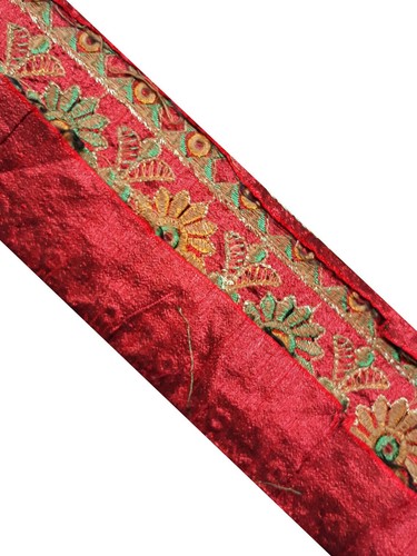 Vintage Saree Border India Decorative Trim Antique Embroidered Ribbon Silk Sari - Picture 9 of 9
