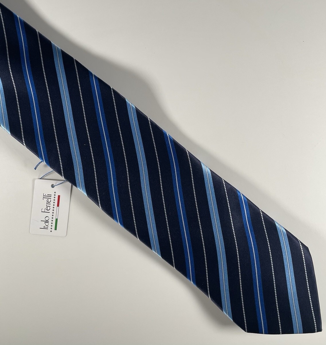 Italo Ferretti Neck Tie Blue Stripe Silk Italy Designer NWT