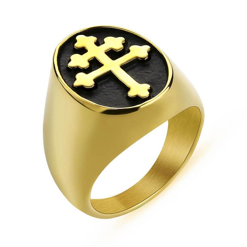 Magnum Pi Cross of Lorraine Stainless Steel Metal Ring Knights Templar Crusader-image