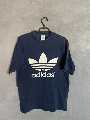 Adidas Vintage Jersey Big Logo Shirt Navy Blue Cotton Mens Size M