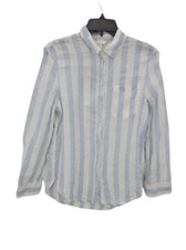 H&M Shirt Womens XS Blue White Stripe Linen Long Sleeve Button Up Beachy