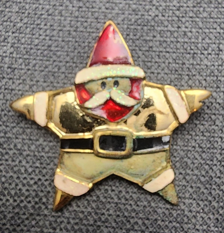 Vintage Santa Claus Star Shaped  Pin - Thinking  Enamel