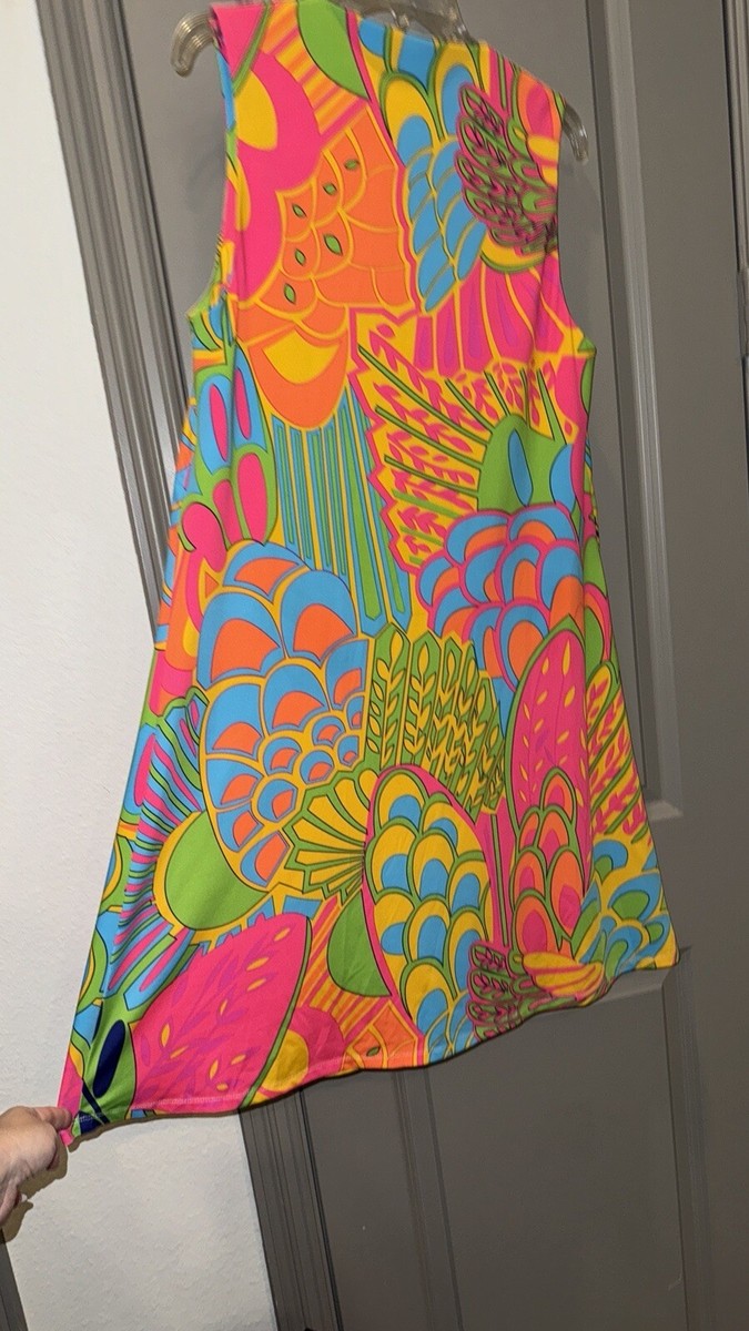 julie brown livie dress JB by Julie Brown Orange Pink Black Retro LiviePrinted Shift Dress M