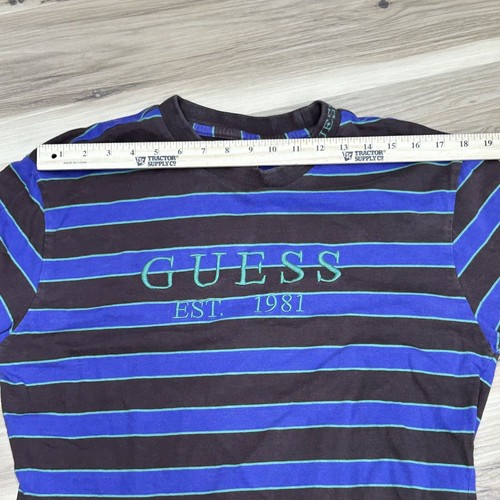 Vintage Guess Mens Shirt Striped Long-Sleeve Embroidered Brown/Blue Sz S Gift - Picture 8 of 9