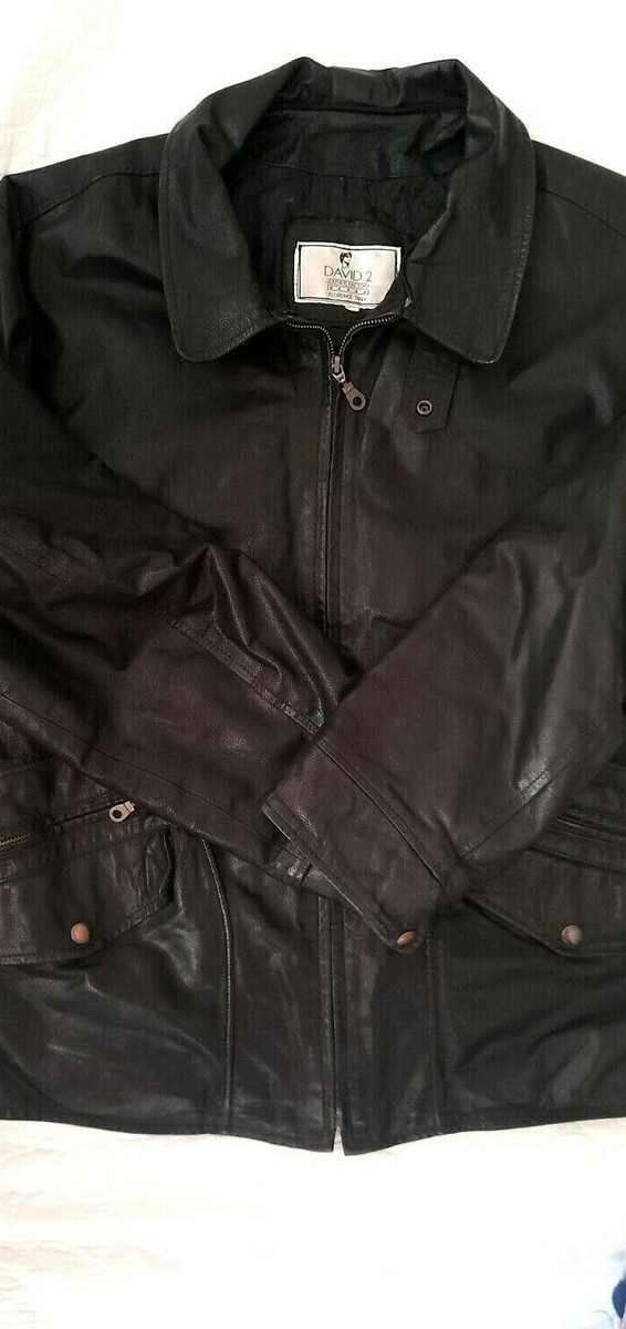 Vintage Men's Black Real Leather Classic Jacket David 2 Made In