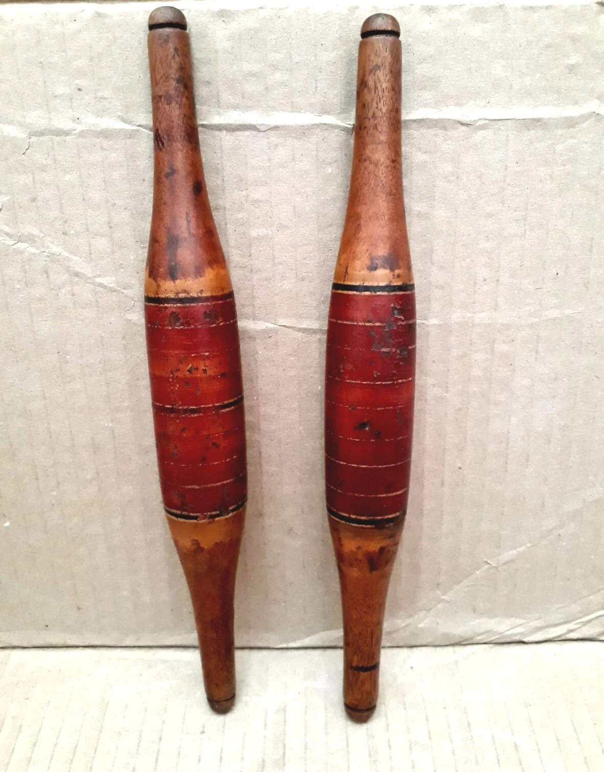 Vintage Primitive Handmade Lacquered Tortilla Bread Bakers 2 Wooden Rolling Pin.