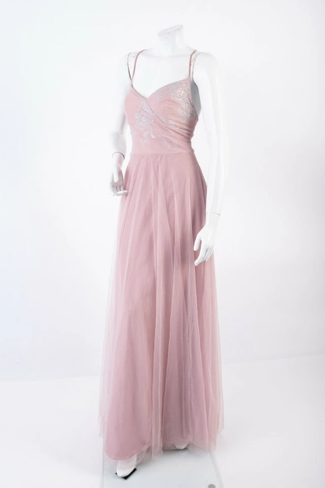 Hayley Paige Occasions 女式长款连衣裙 4 码特殊场合粉红色薄纱 — 第 2/4 张图片