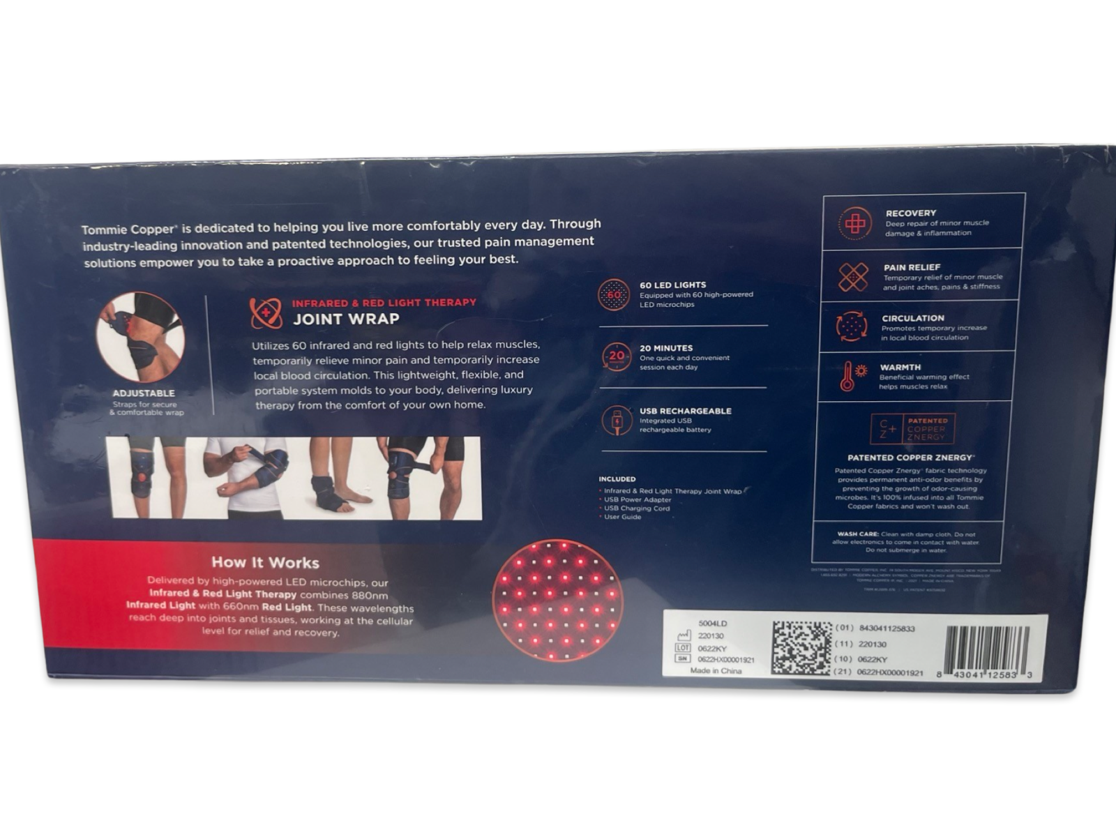 Tommie Copper 5004LD Infrared Light Therapy Joint Wrap 60 LED Lights