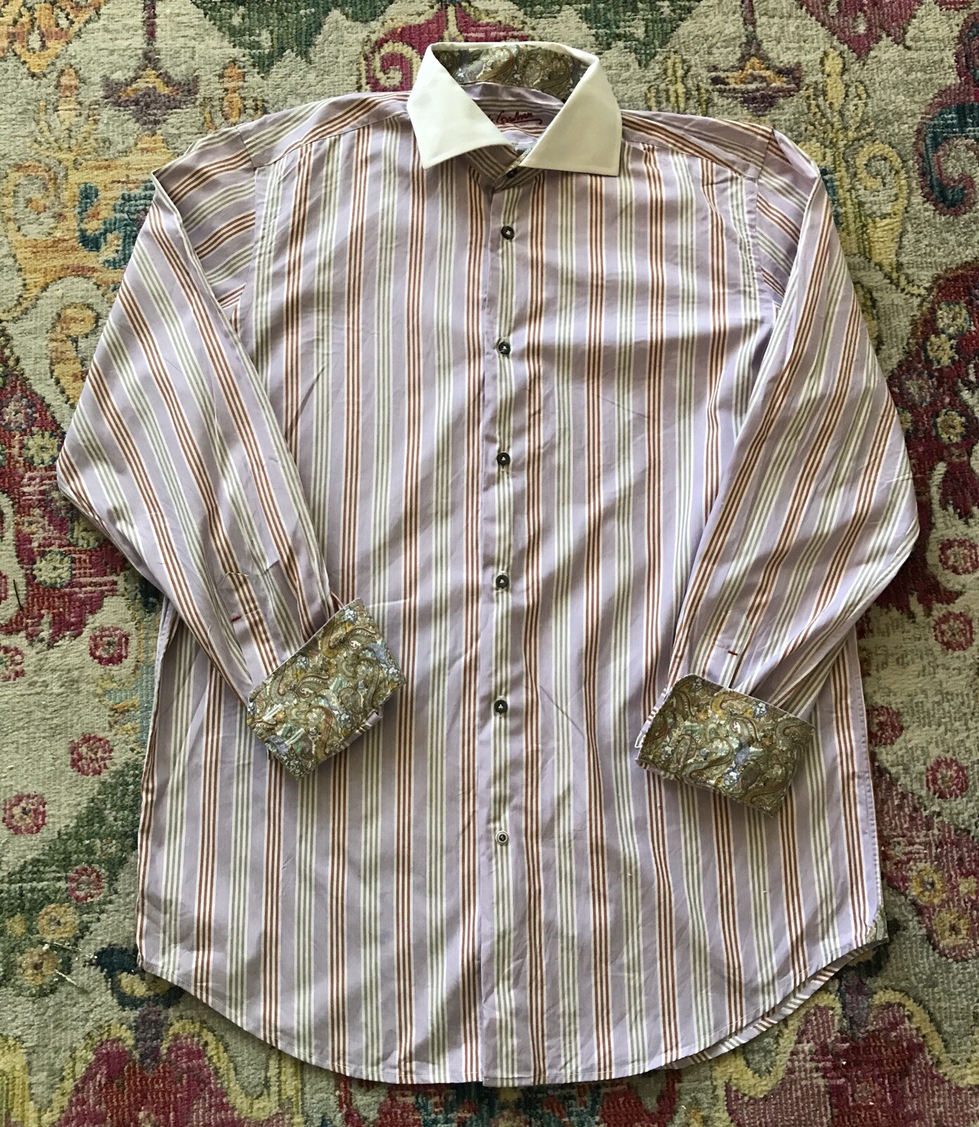 ROBERT GRAHAM 17 dress shirt men's sheen contrast cuffs XL