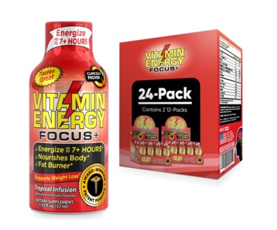 (24 Pack) Vitamin Energy  Focus+ Tropical Energy Shots, Clinically Proven