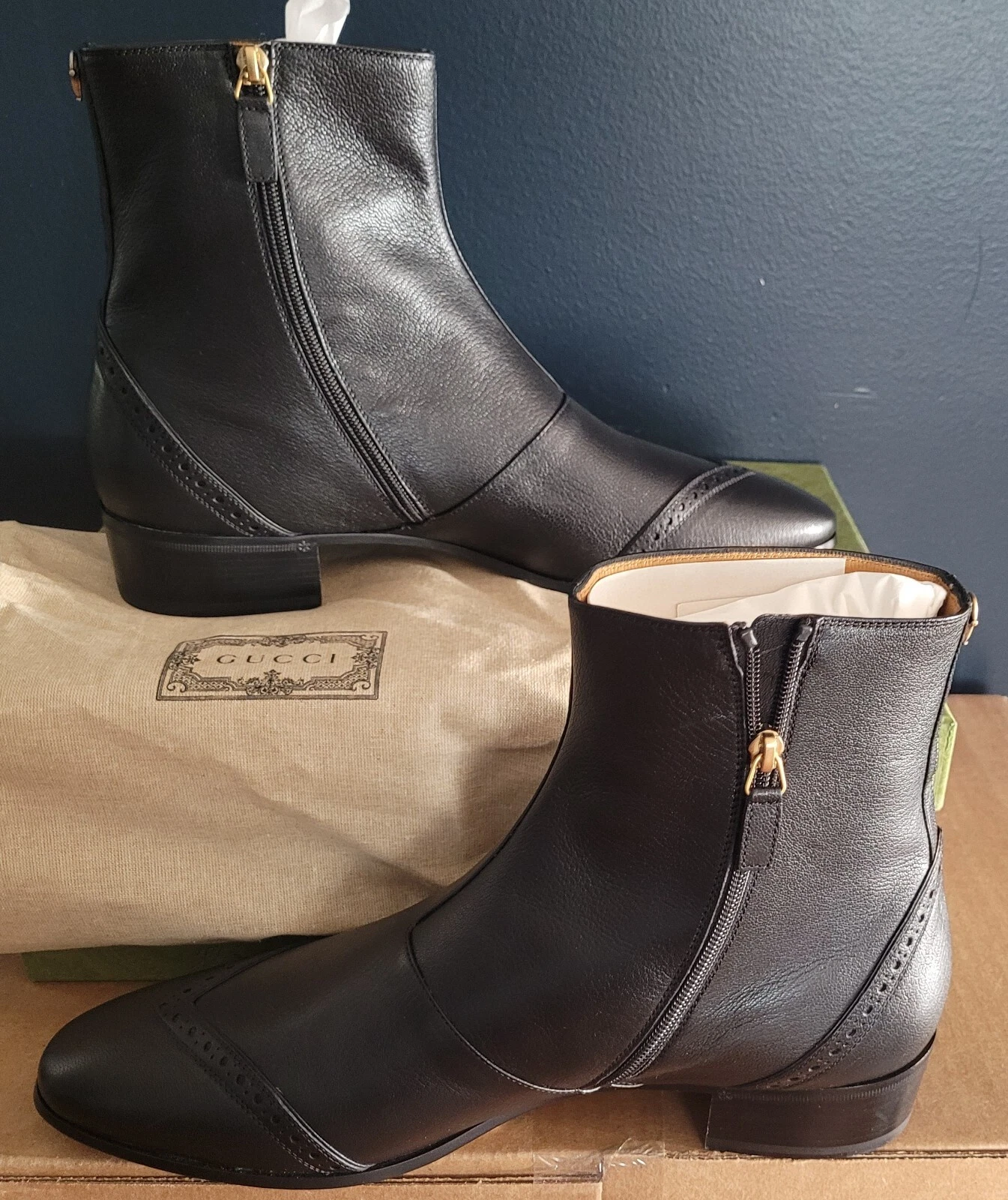 BOTTINES NEUVES AUTHENTIQUES GUCCI EN CUIR ZIPPÉES LATÉRALES 