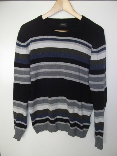 mens DIESEL BLACK COTTON STRIPED CREW 