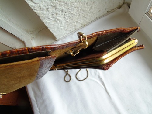 Women genuine leather bag clutch brown vintage used in good condition - Picture 11 of 16
