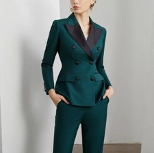 Dressy Women Suit 2 Piece Set Peak Lapel Double Breasted Business Work Outfits