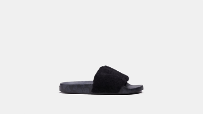 COACH SIGNATURE SHEARLING MEN'S POOL SLIDE COLOR BLACK SIZE 12D