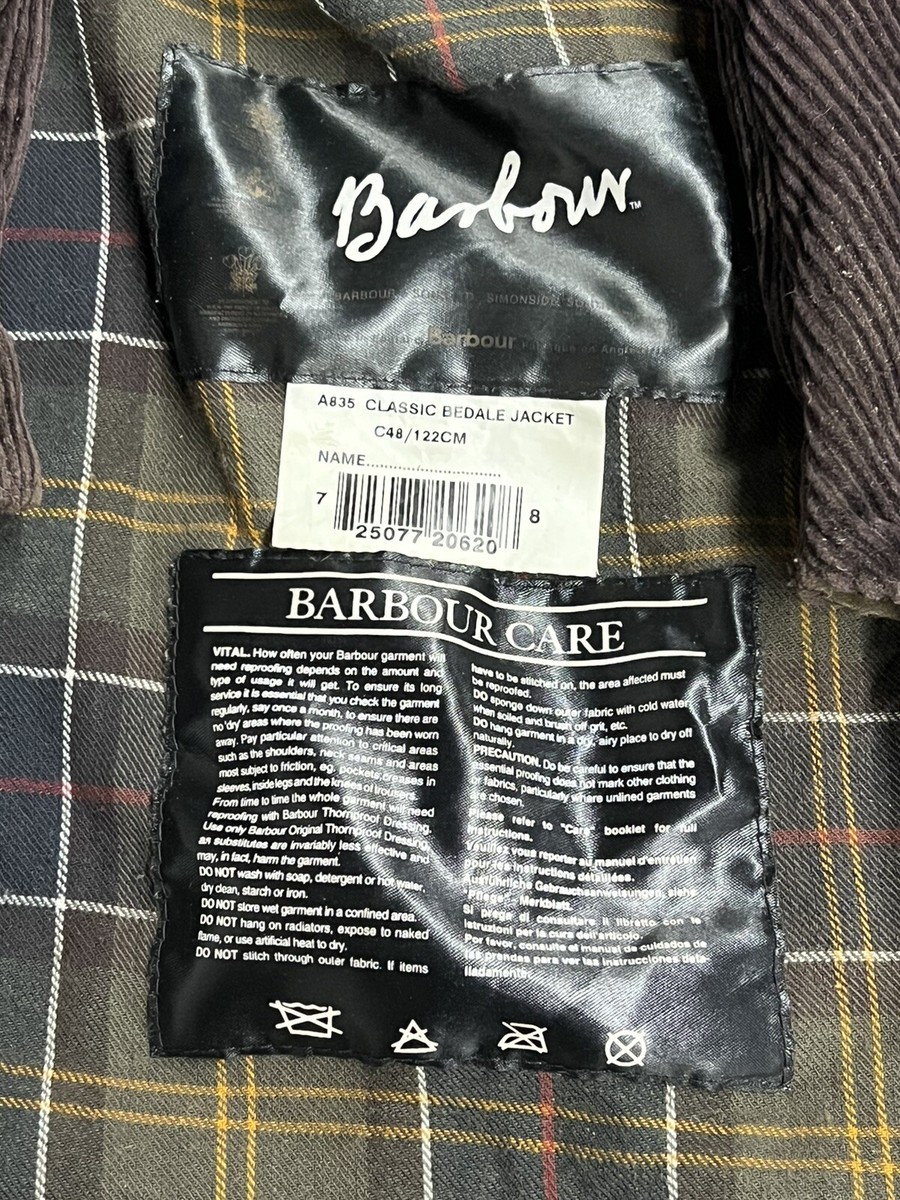 HOT VTG BARBOUR @ A835 BEDALE WAXED Cotton PLAID LINED BROWN COAT