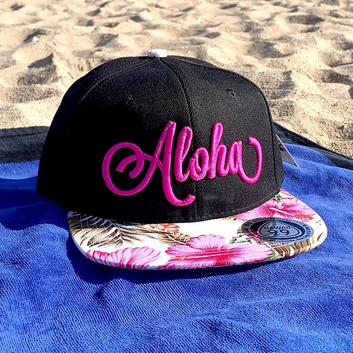 Aloha 3D Black hat with Pink floral 