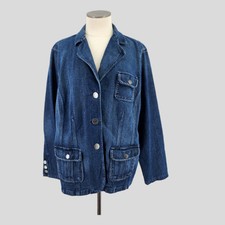 Vintage Denim Chore Jacket Women 2x Barn Shacket Patch Pockets Farm Cabincore