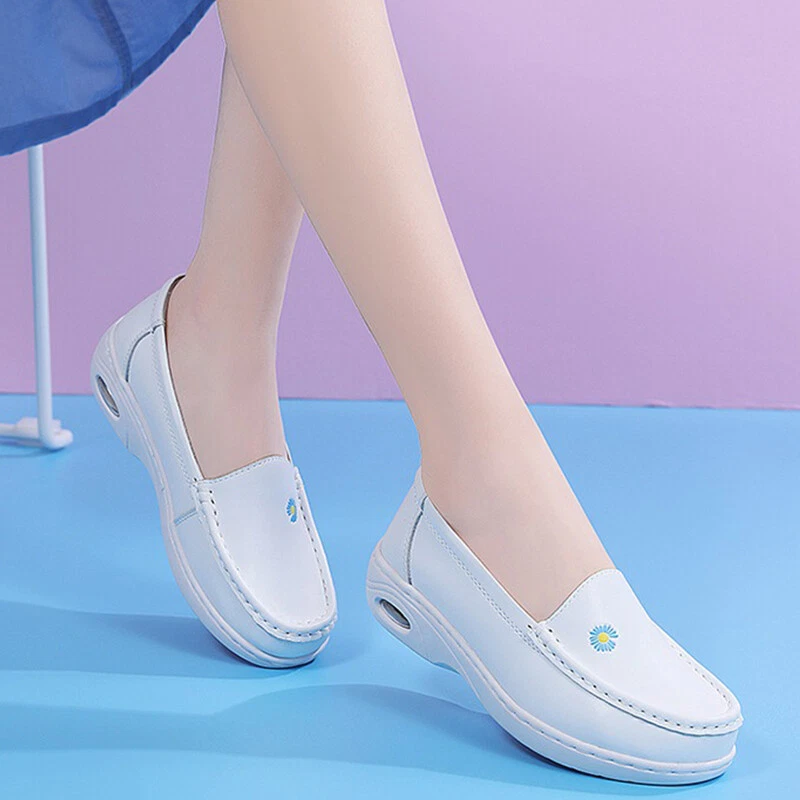Ladies white leather flat shoes deals