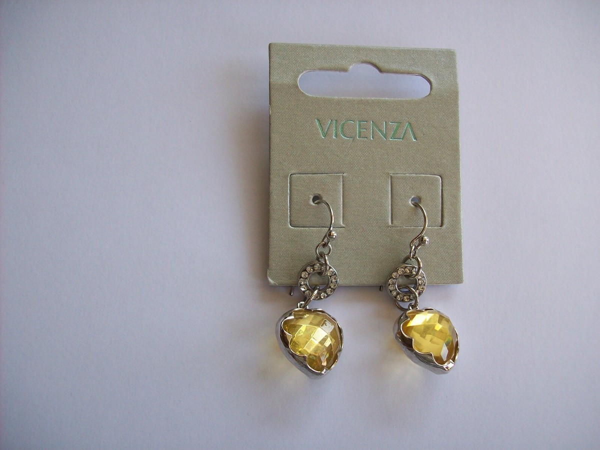 VICENZA VINTAGE DROP SILVER WIRE EARRINGS WITH LARGE HEART SHAPE CITRINE  STONES