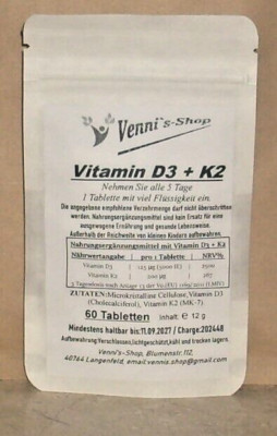 VITAMIN D3 - 5000(IU) + K2 200 µg Stärkung der Knochen und Immunsystem. 60 Tbl.