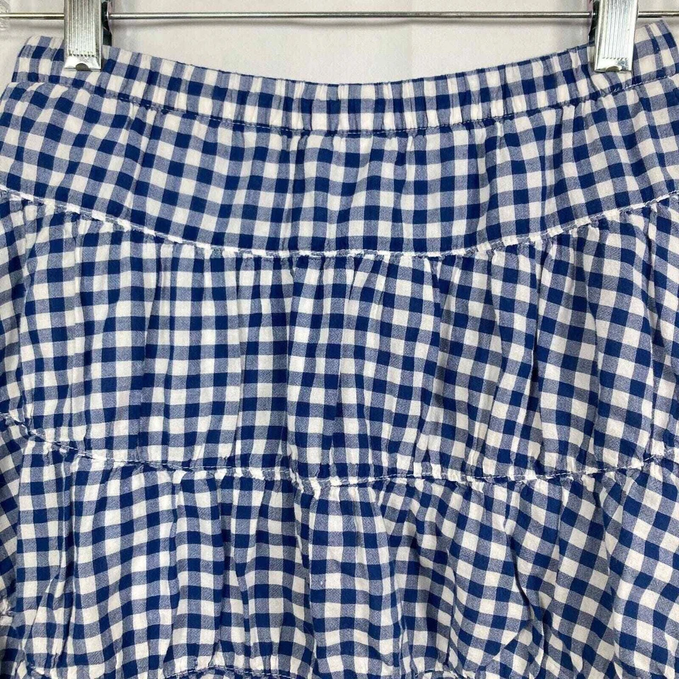 Lands End Kids Skort Girls Sz 7 Blue Cotton Gingham Tiered Mini Skirt Skirt - Image 4 of 4