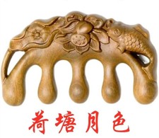 Carving Green Sandalwood Massage Comb Meridians Health Hair Therapy Wooden Comb