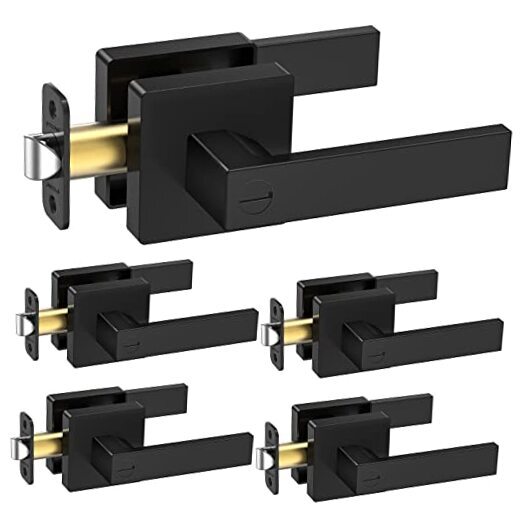 Door Handle Heavy Duty, Matte Reversible Square Door Lever for 5 Black Privacy