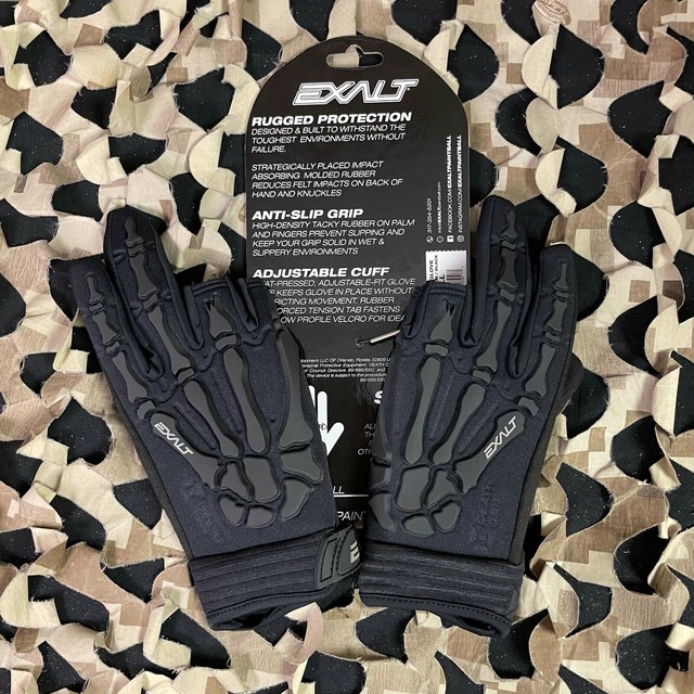 Exalt Paintball Skeleton Hand Death Grip Padded Gloves Black Small S SM