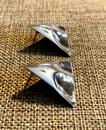 Vintage Sterling Silver Post Pierced Punk Gothic Mask Raven Owl Earrings - Picture 6 of 8