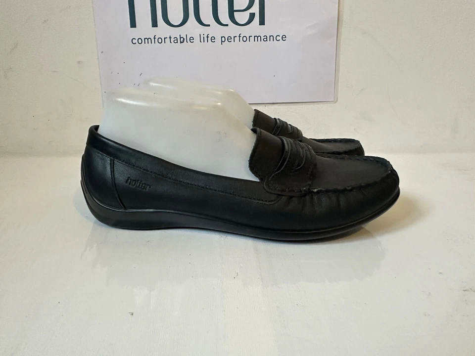 Hotter Black Flat Leather Shoes Size UK 5.5 EU 38 .5 Wide Fit - Image 3 of 4