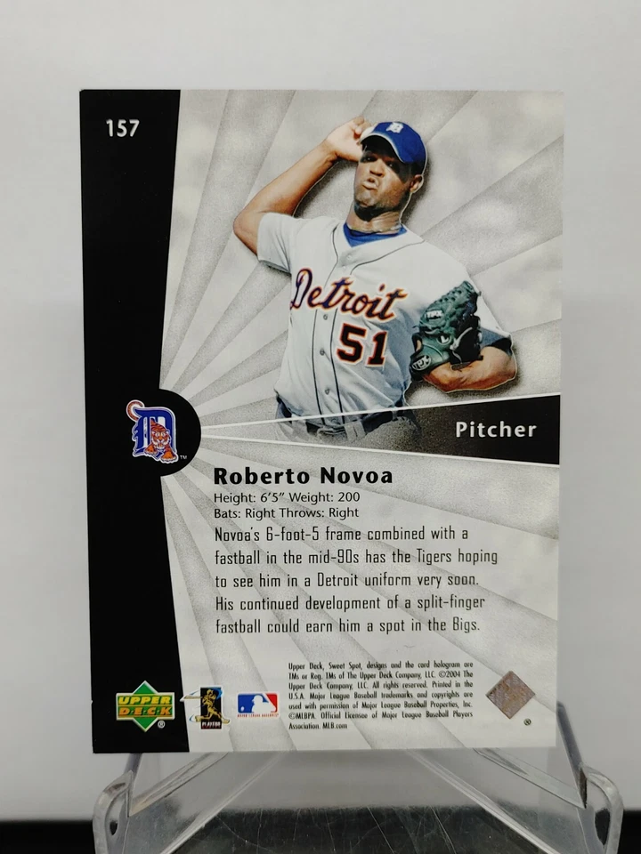 Roberto Novoa RC 2004 Upper Deck Sweet Spot Wood #157 - 99/99 - Detroit Tigers - Image 2 of 2
